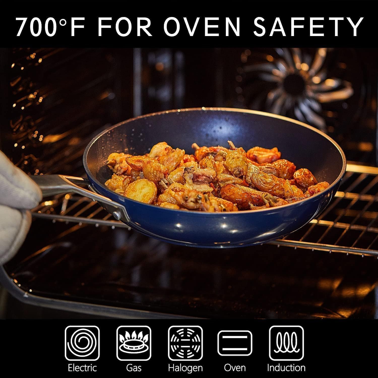 MsMk 8 inch Non stick frying pan with lid, Egg Omelet Skillet, Titanium and Blue Diamond Non-Toxic Coating From USA, Dishwasher and Oven Safe, Compatible with All Cooktops, Induction Ready - Image 8