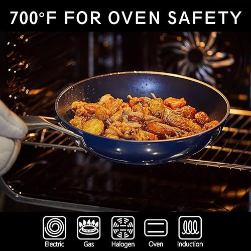 Miniatura 8 de MsMk Sartén antiadherente de 8 pulgadas con tapa, sartén para tortilla de huevo, revestimiento no tóxico de titanio y diamante azul de Estados