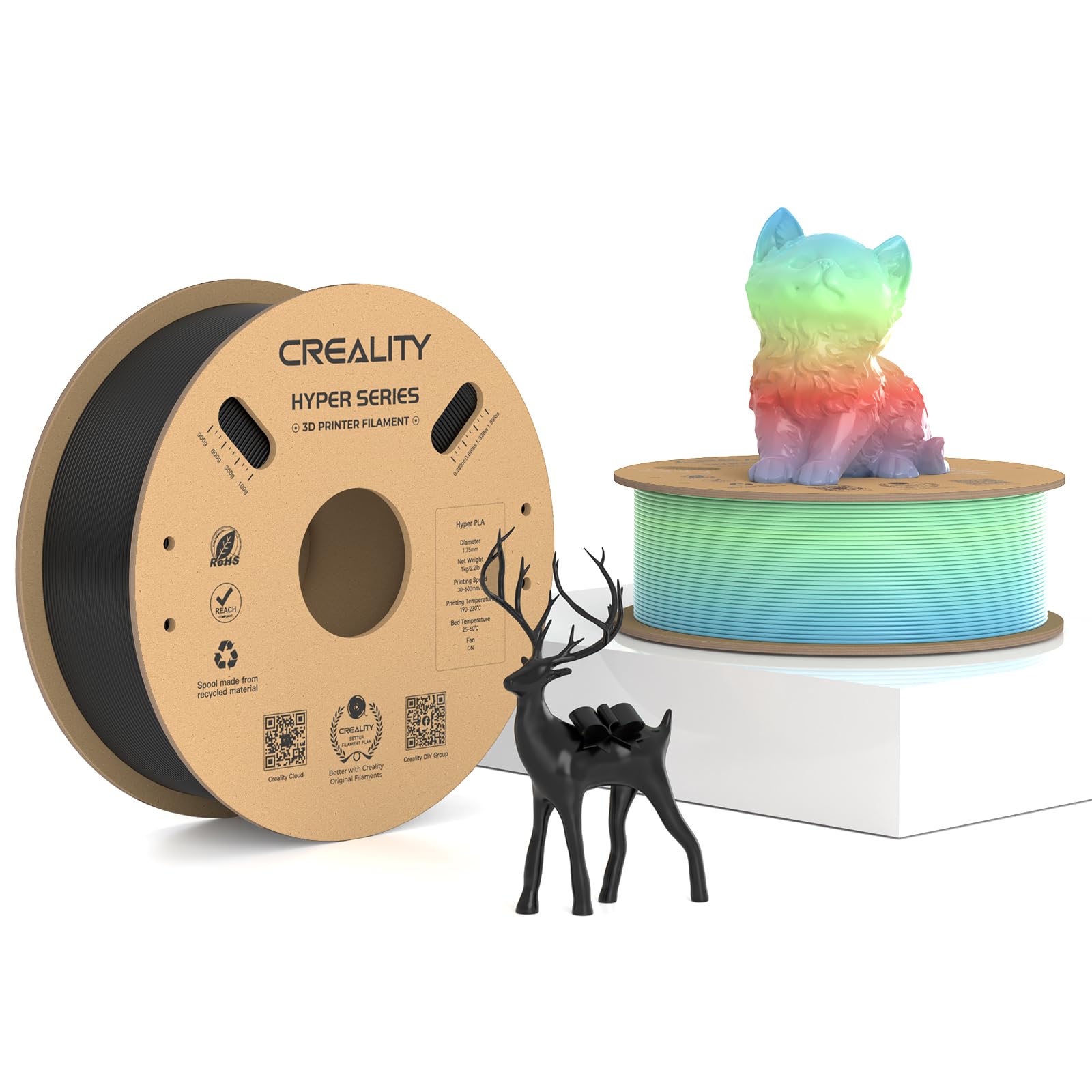 Creality Hyper PLA Filament Bundle 2KG, Up to 600mm/s High Speed 3D Printer Filament PLA, No-Tangling Stronger Toughness Fit Most 3D Printers
