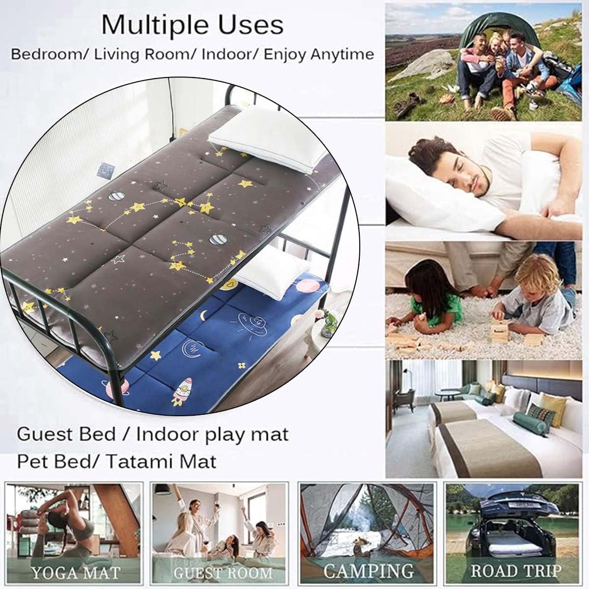 Danchen Japanische Futon-Matratze, faltbare Bodenmatratze, tragbare Tatami-Matte für Schlafsaal, Gästebett, Schlafsaal, Camping, Auto, aufrollbare, rutschfeste Schlafunterlage (150 x 200 cm, G)