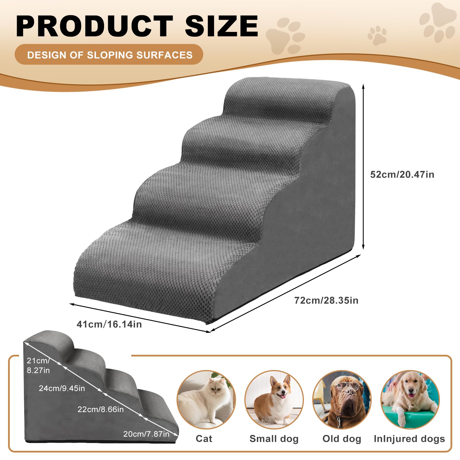 Scaletta Per Cani Otauoaea - 4 Gradini, Copertura Rimovibile, Antiscivolo, Per Divano E Letto - Foto 10