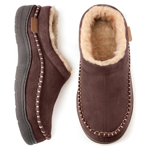 Zigzagger Men's Slip On Moccasin Slippers, Indoor/Outdoor Warm Fuzzy Comfy