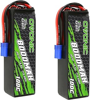 OVONIC 100C 4S 8000mAh 14.8V Lipo Battery with EC5 Connector for arrma 1/5 Scale RC Cars and Trucks Buggy Truggy 2pcs
