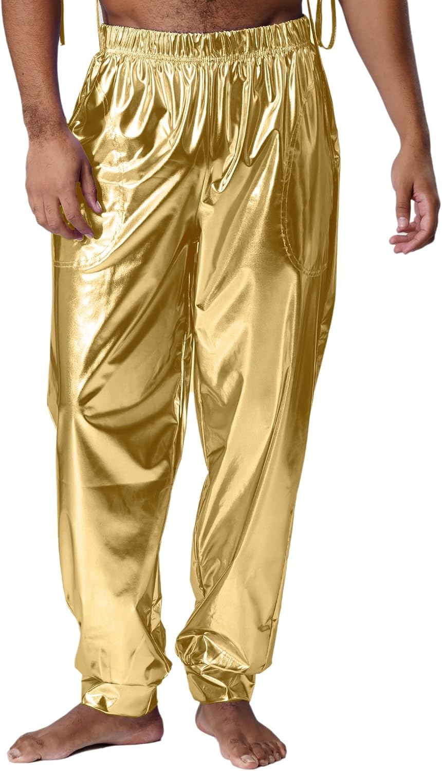 Hularka Mens Stylish Jazz Dance Jaggy Pants Elastic Waistband Harem Pants Disco Dance Trousers