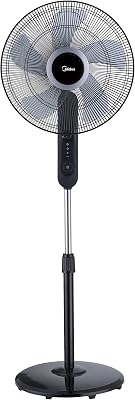 Midea FS40-15FR – Ventilador de pie silencioso con mando a distancia, pantalla LED, 5 aspas, compartimento de altura regulable, función de oscilación de 80°, potente y muy silencioso
