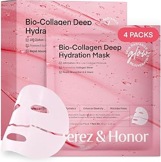 TEREZ & HONOR Korean Bio Collagen Hydrogel Face Masks 4-Pack - Overnight Deep Hydration, Pore Minimizing, Glow Boost, Elasticity, Fragrance-Free 100 Da Collagen