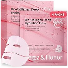 TEREZ &amp; HONOR Korean Real Deep Bio Collagen Face Mask - 4ea x 33g Hydrogel Overnight Masks for Deep Hydration, Glowing, Pore Minimizing, Elasticity, Fragrance-Free, 100 Da Ultra-Low Molecular Collagen