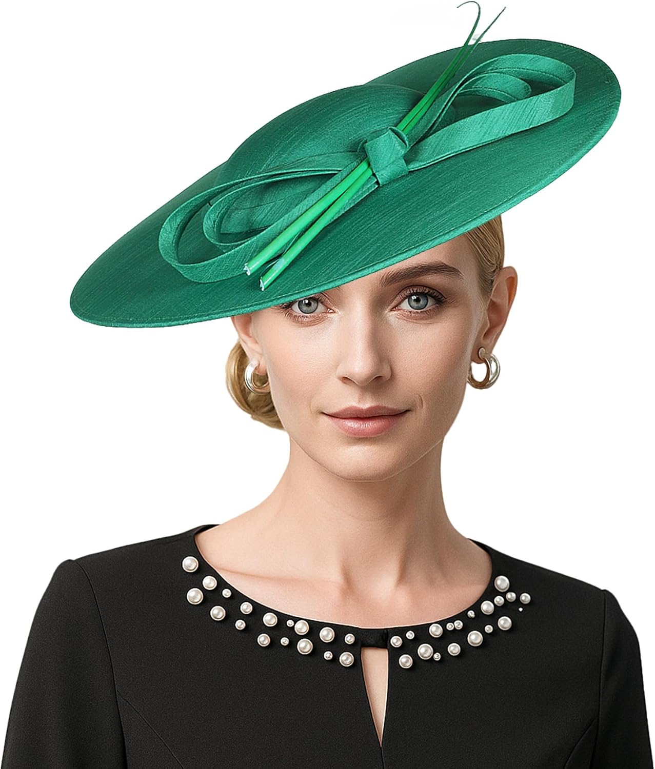 Elegant Wide Brim Wedding Fascinators Women Church Hats Formal Kentucky Dress Derby Hats with Bowknot