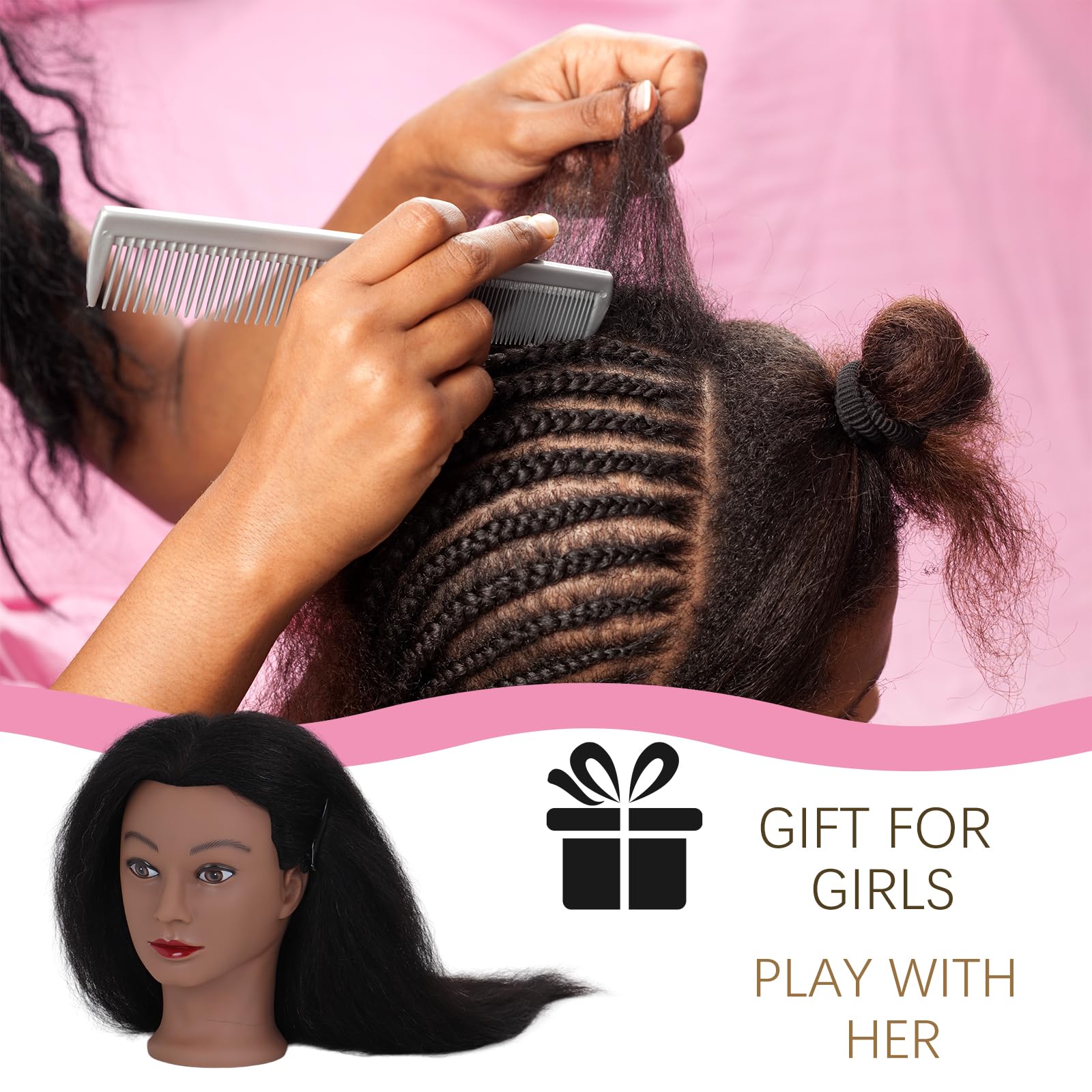 DiazySight 45,7 cm testa manichino afro nera capelli umani per esercitarsi acconciature kit