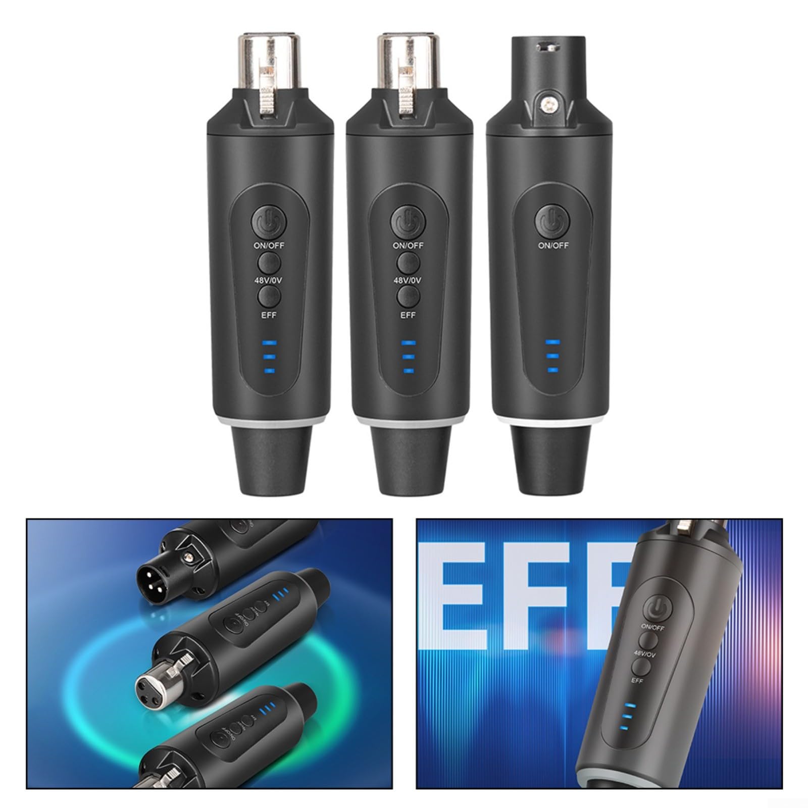 Sistema microfono XLR senza fili con trasmettitore e ricevitore plug-on, tensione phantom da 48 V, adattatore wireless compatto per microfoni dinamici e a condensatore