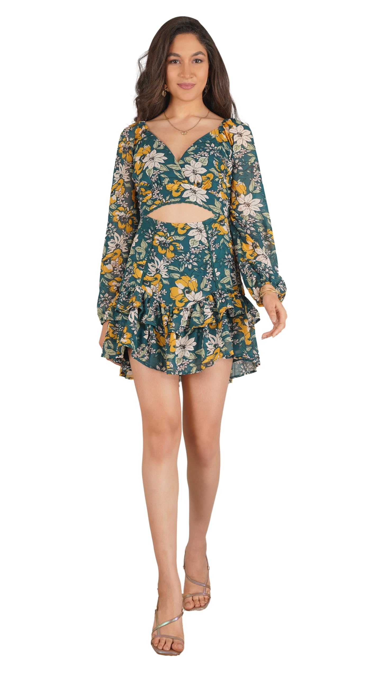 nuevosdamas Elegant Floral Printed A line Mini Dress Yellow-picture-28