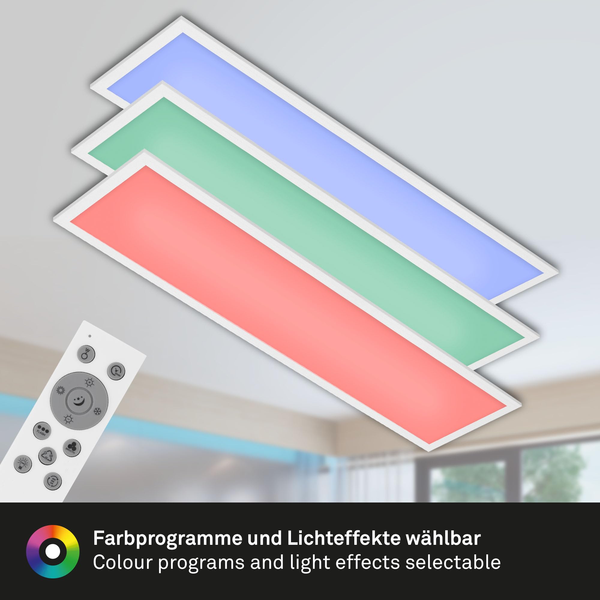 Briloner - Lampada da soffitto LED piatta con telecomando, luce RGB, regolabile da bianco caldo a bianco freddo, plafoniera LED, lampada da soggiorno, pannello LED, cucina, 100x25x6,6 cm, bianco