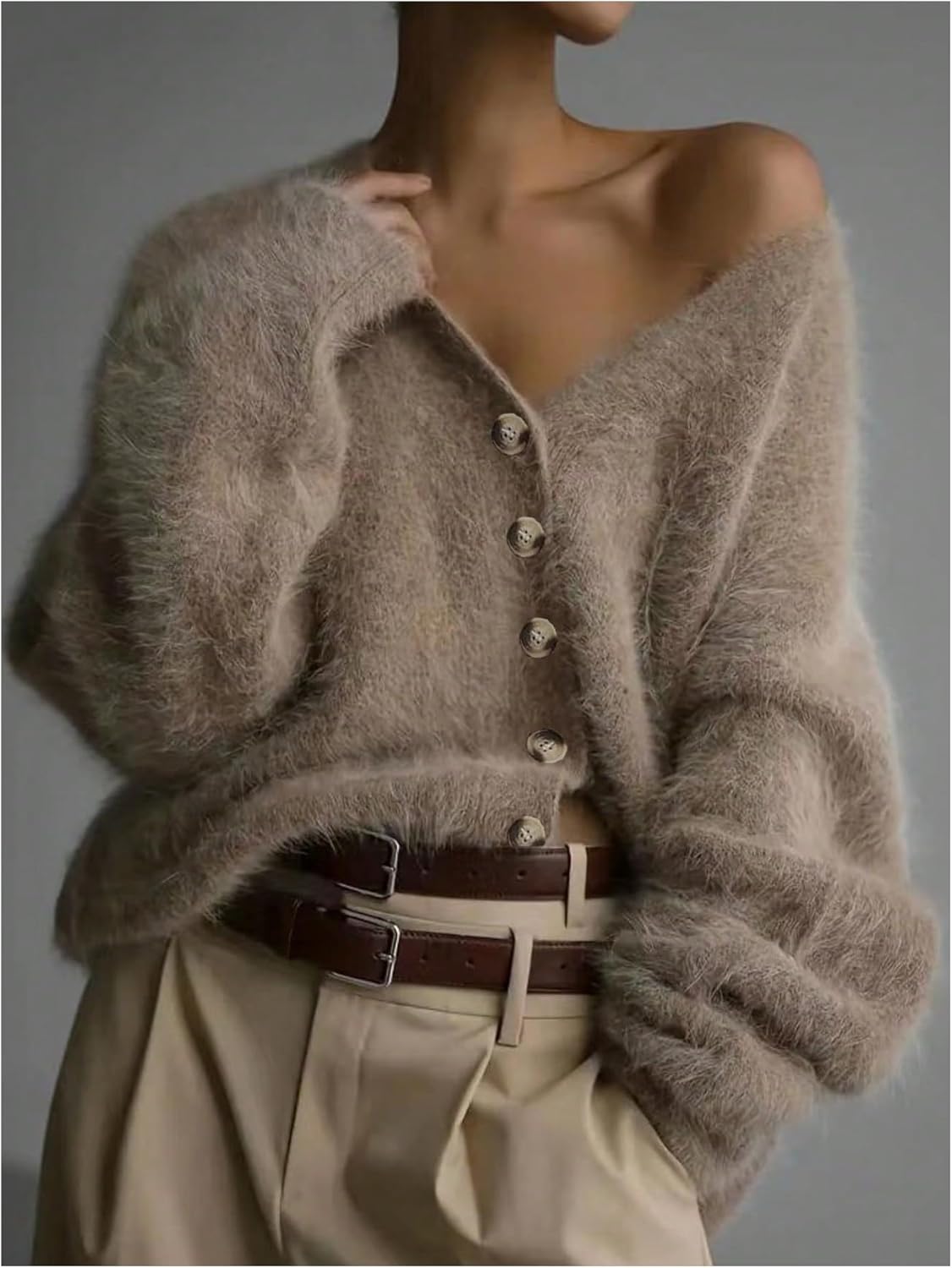 SOLY HUX Women's Plus Size Fuzzy Cardigan Sweater Button Down V Neck Long Sleeve Trendy Casual Outerwear - Image 5