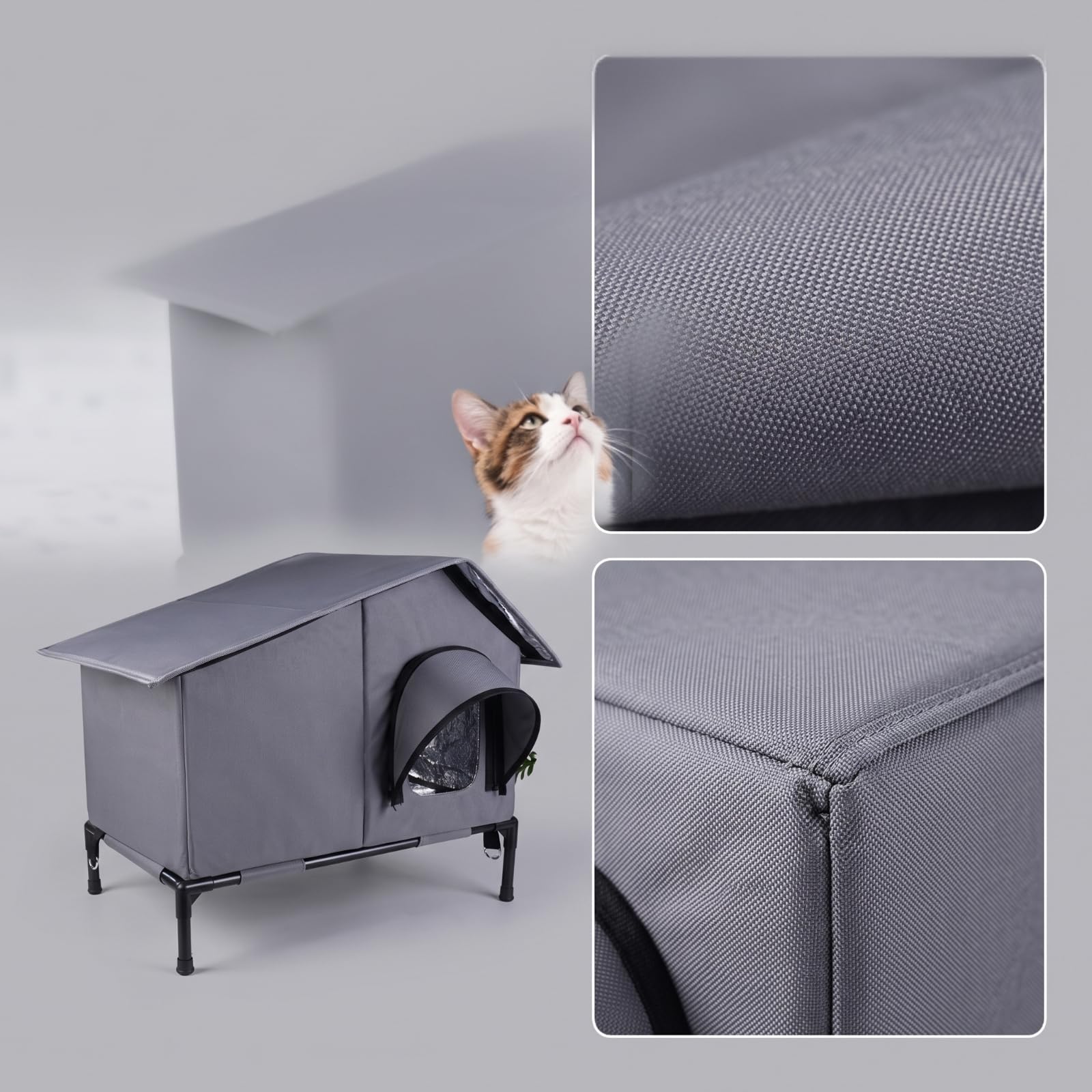 Niche Surélevée pour Chat Semi-Fermé | Imperméable, Abri, pour Jardin, Chats