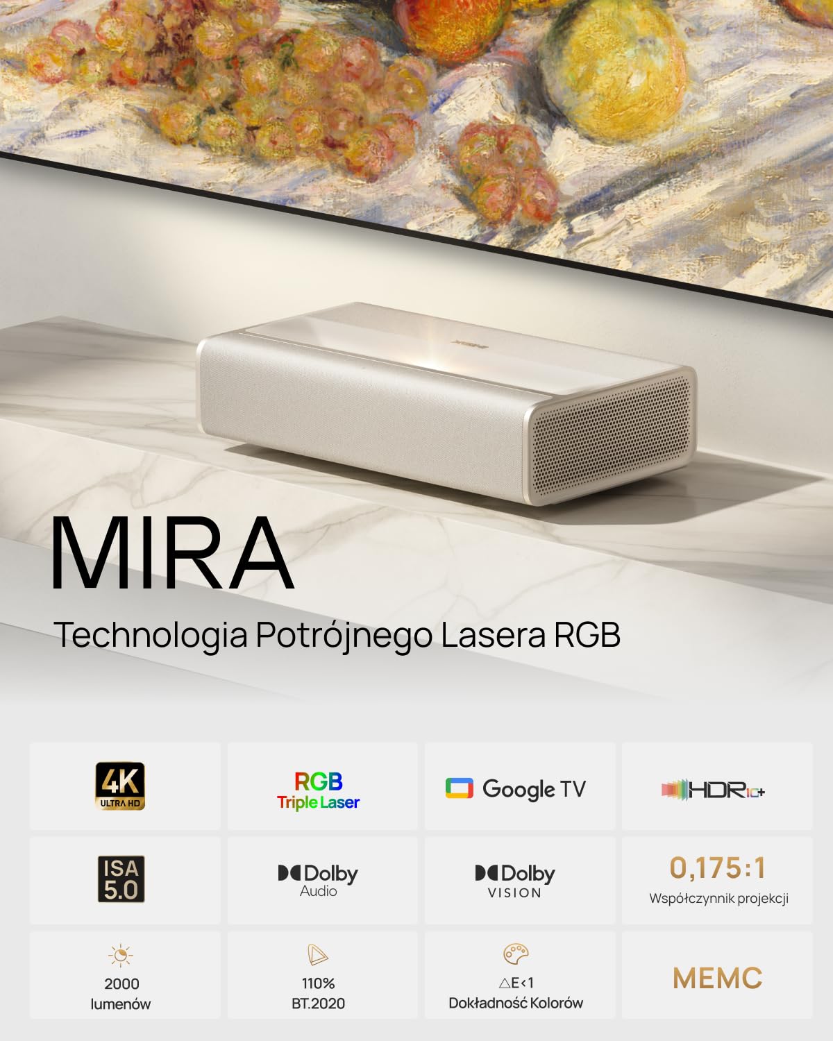 XGIMI MIRA 4K Projektor Ultrakrótkiego Rzutu Potrójny Laser,2000 ISO