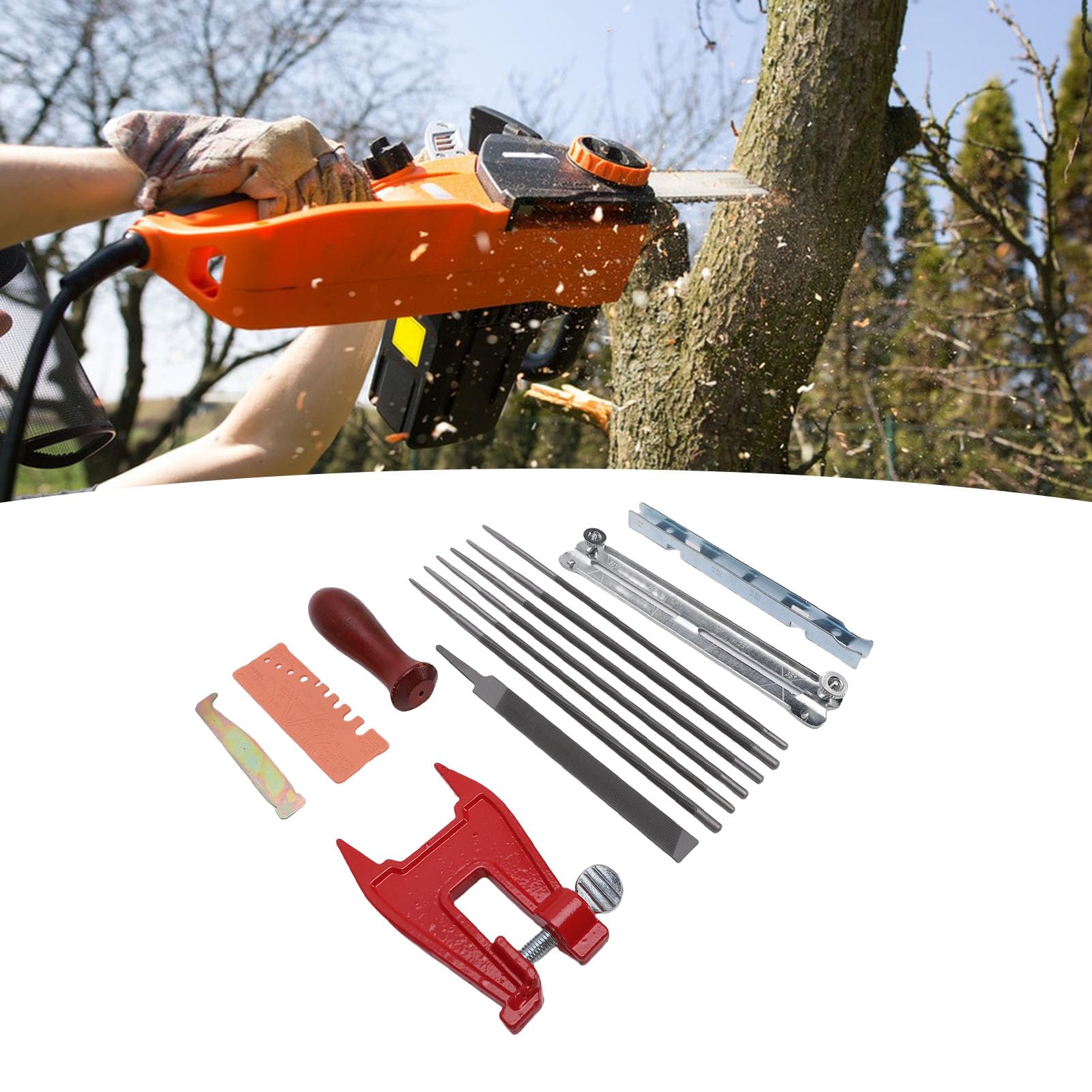 Omabeta Kit de Limes pour Tronçonneuse, Solution D'affûtage Efficace pour Le Service sur Site de Tronçonneuse, Limes en Acier Robustes, Manche en Bois, Sac Portable pour Le Travail à Domicile et Les