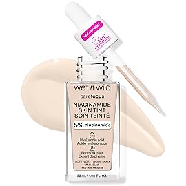 wet n wild Bare Focus Skin Tint, 5% Niacinamide Enriched, Buildable Sheer Lightweight Coverage, Natural Radiant Finish, Hyaluronic & Vitamin Hydration Boost, Cruelty-Free & Vegan - Soft Ivory