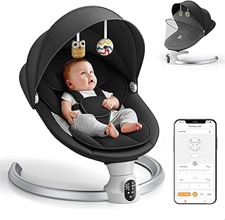Electric Baby Bouncer Chair for Infant,Electric Baby Swing with 5 Point Safety Harness 5 Swing Speeds 3 Timers and 10 Music,APP Control Newborn Toddler for 0-6month up to 20 kg Weight Black
