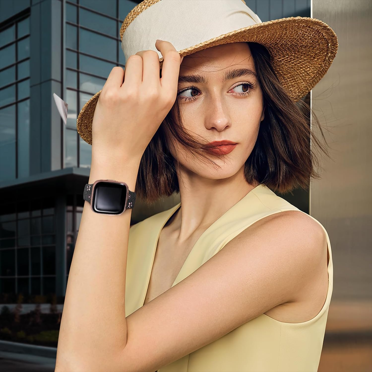 Two-Tone Floral Engraved Band Compatible with Fitbit Versa Lite/Versa/Versa 2/ Versa 3/ Versa 4/ Sense/Sense 2 Bands, Cute Flower Soft Silicone Sport Strap Bracelet Wrist Band For Women Men