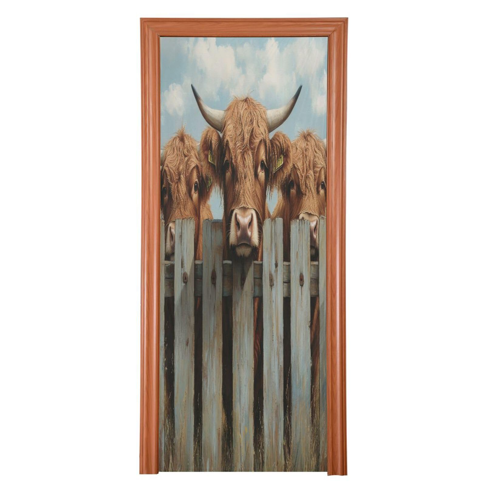 FLildon Fence Cows Door Cover Decoration, Party Accessory Porch Decor for Festive Ornament Room Door Covers 36 x 98 Inch