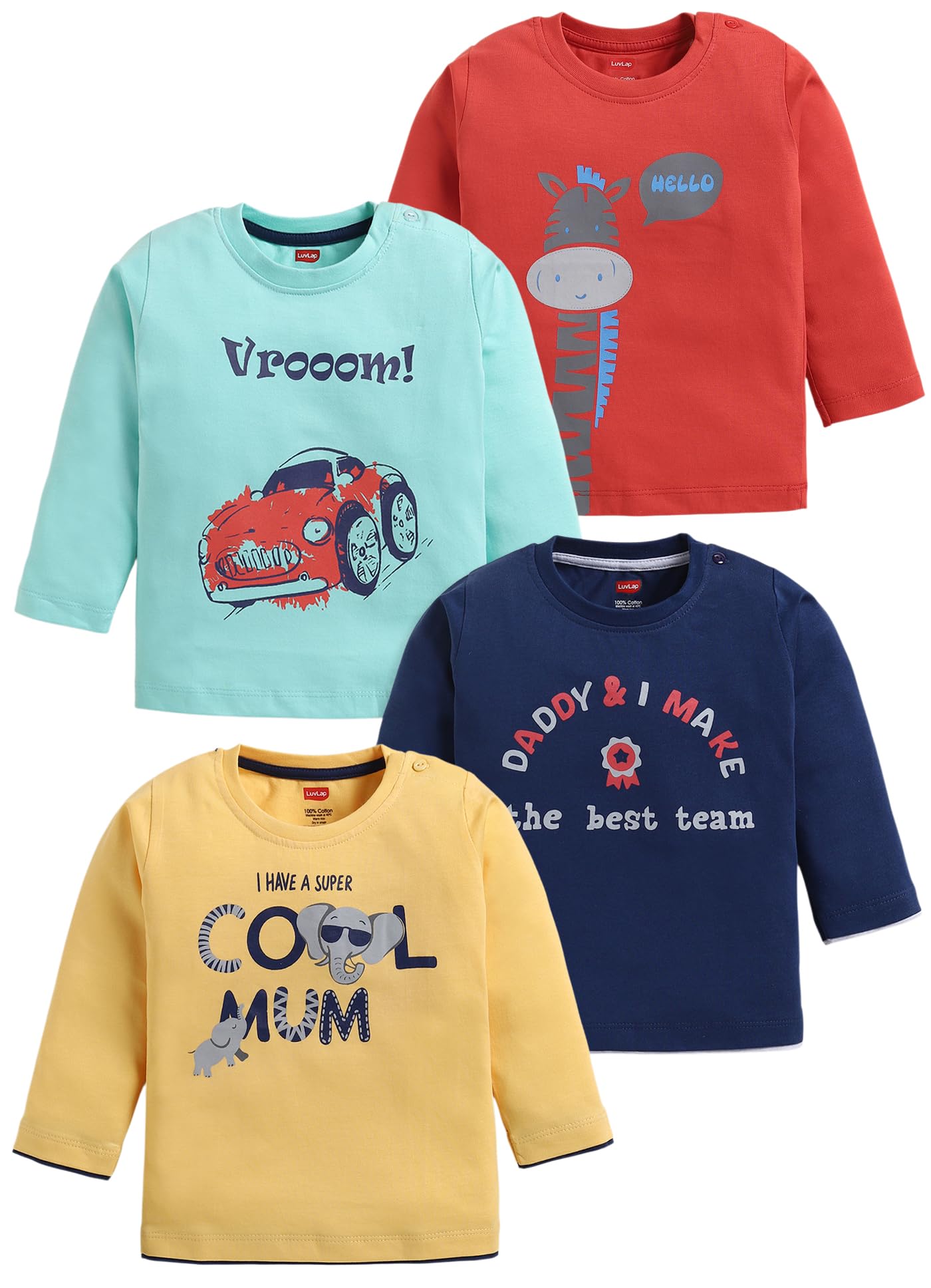 baby boys regular fit 100% cotton full sleeves boys t-shirts sets, pack of 4