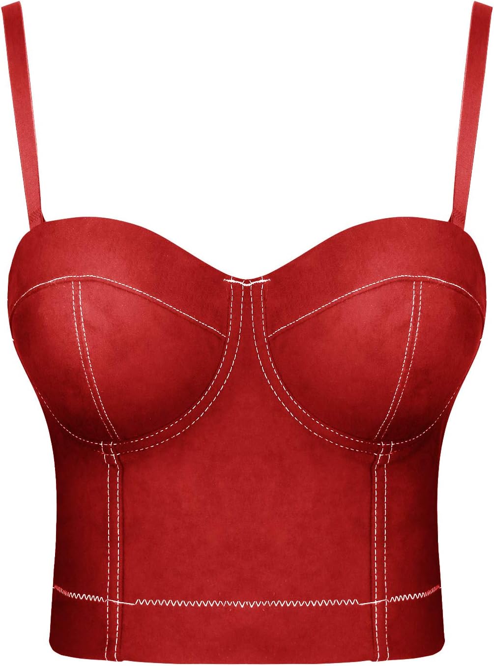 Charmian Women's Gothic Bustier Crop Top Spaghetti Straps Suede Push Up Bra Top
