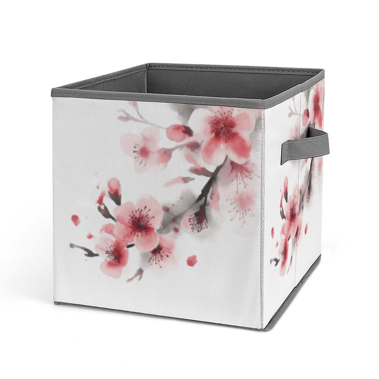 JTREHY Asian Watercolor Pink Cherry Florals Storage Bins Sturdy Large Capacity Folding Sorting Boxes Convenient Stable Storage Box Collapsible Fabric Storages Cubes Organizer with Handles