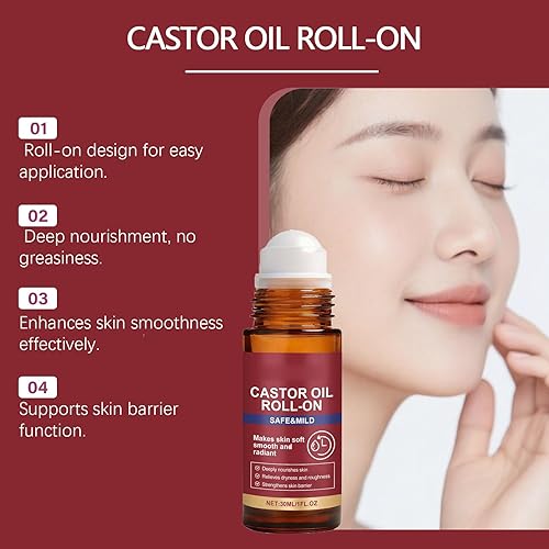 Miniatura 5 de Castor Oil Rollerball Serum for Face & Body, Daily Hydration & Nourishment, Softens & Smooths Skin, Glowing Skin Care, Gentle Formula for All Skin