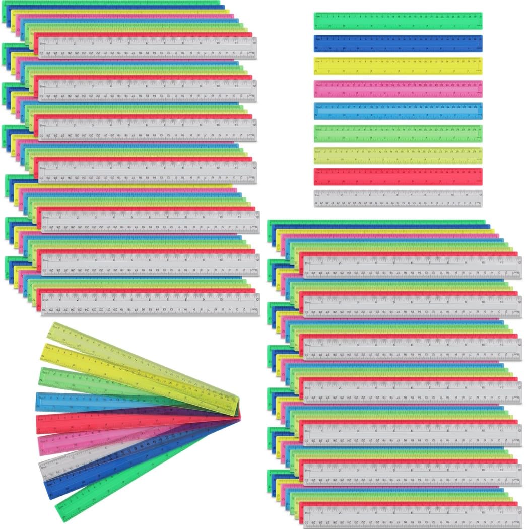 Generic Righelli in plastica da 144 pezzi, righello per bambini con pollici e centimetri, righello sfuso, mini righelli per aule scolastiche, forniture per ufficio, nove colori