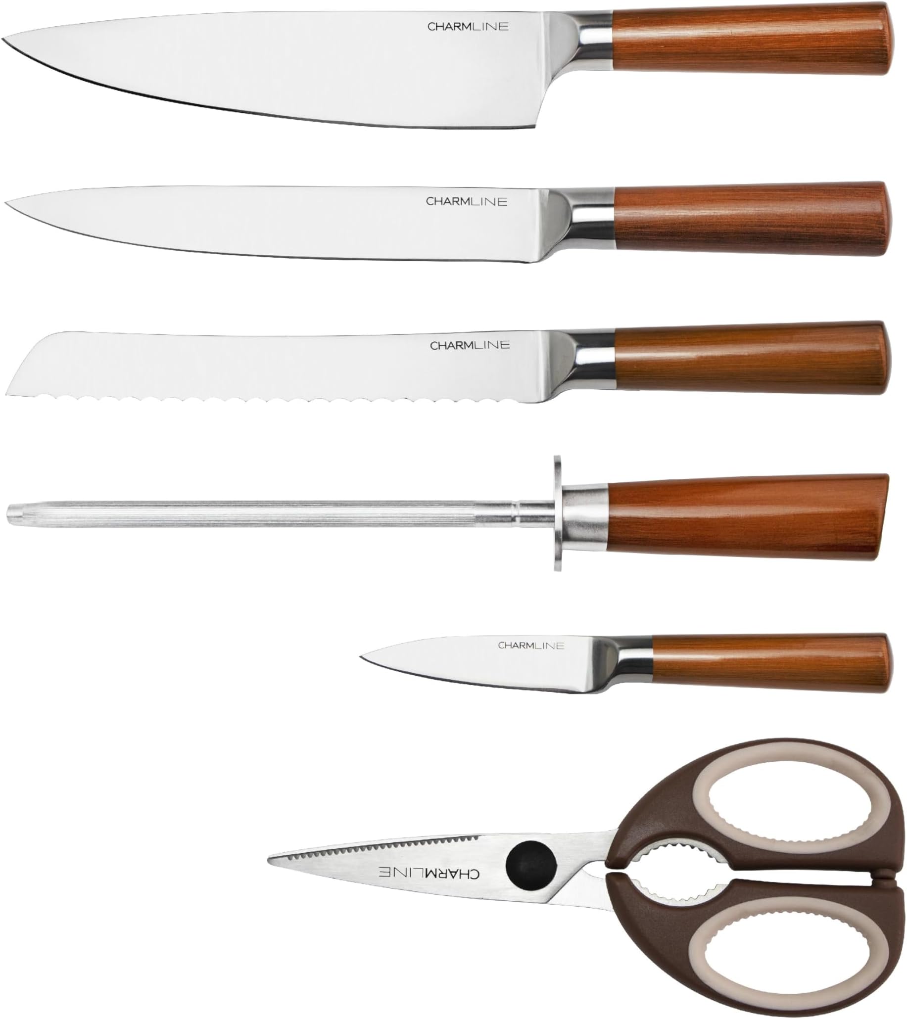 CharmlineStainless Steel Kitchen Knife 6-Piece Set, Multi-Functional Classification Kitchen Knife,4 Knives, 1 Scissors and 1 Knife Sharpeners