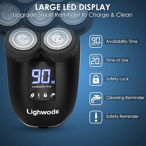 Miniatura 2 de Lighwode - Afeitadoras de cabeza para hombres calvos, impermeable, 7D, para mojadoseco, anti-pellizco, kit de aseo eléctrico LED inalámbrico 5 en 1,