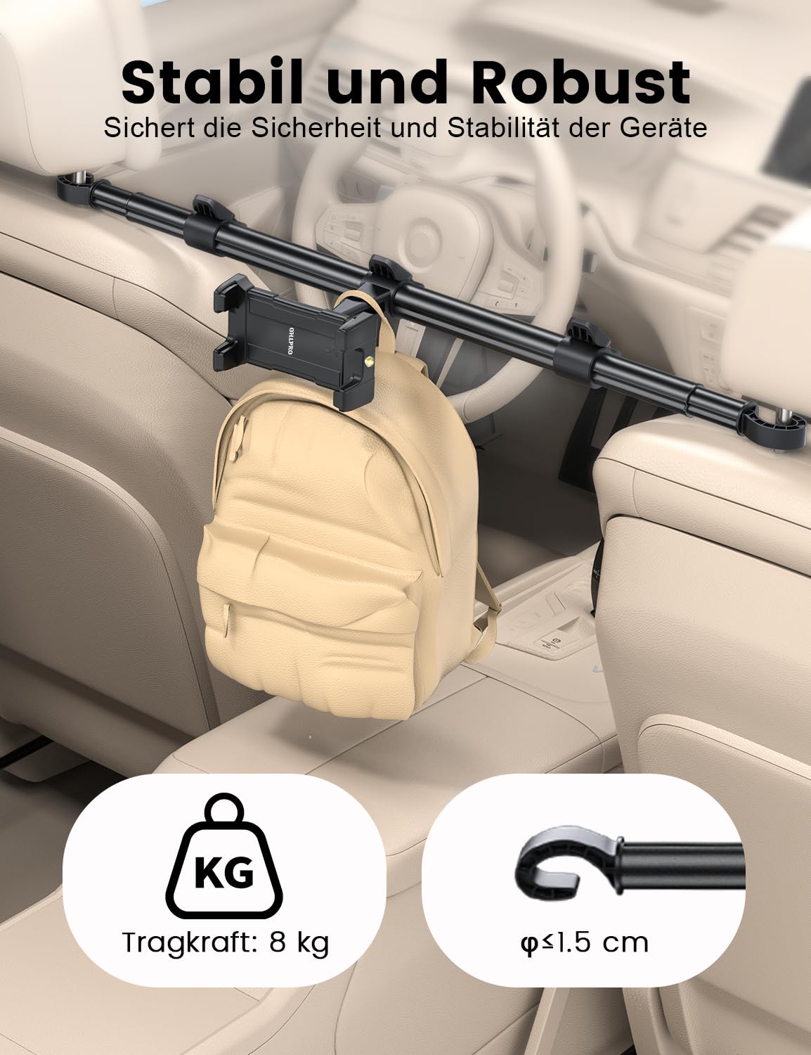OHLPRO Tablet Halterung Auto Kopfstütze, Ausziehbar Tablet Kopfstützenhalter Mitte KFZ iPad Halter Rücksitz Kompatibel mit 5-13 Zoll iPad Pro Mini Air Galaxy Tab S9 Kindle Switch