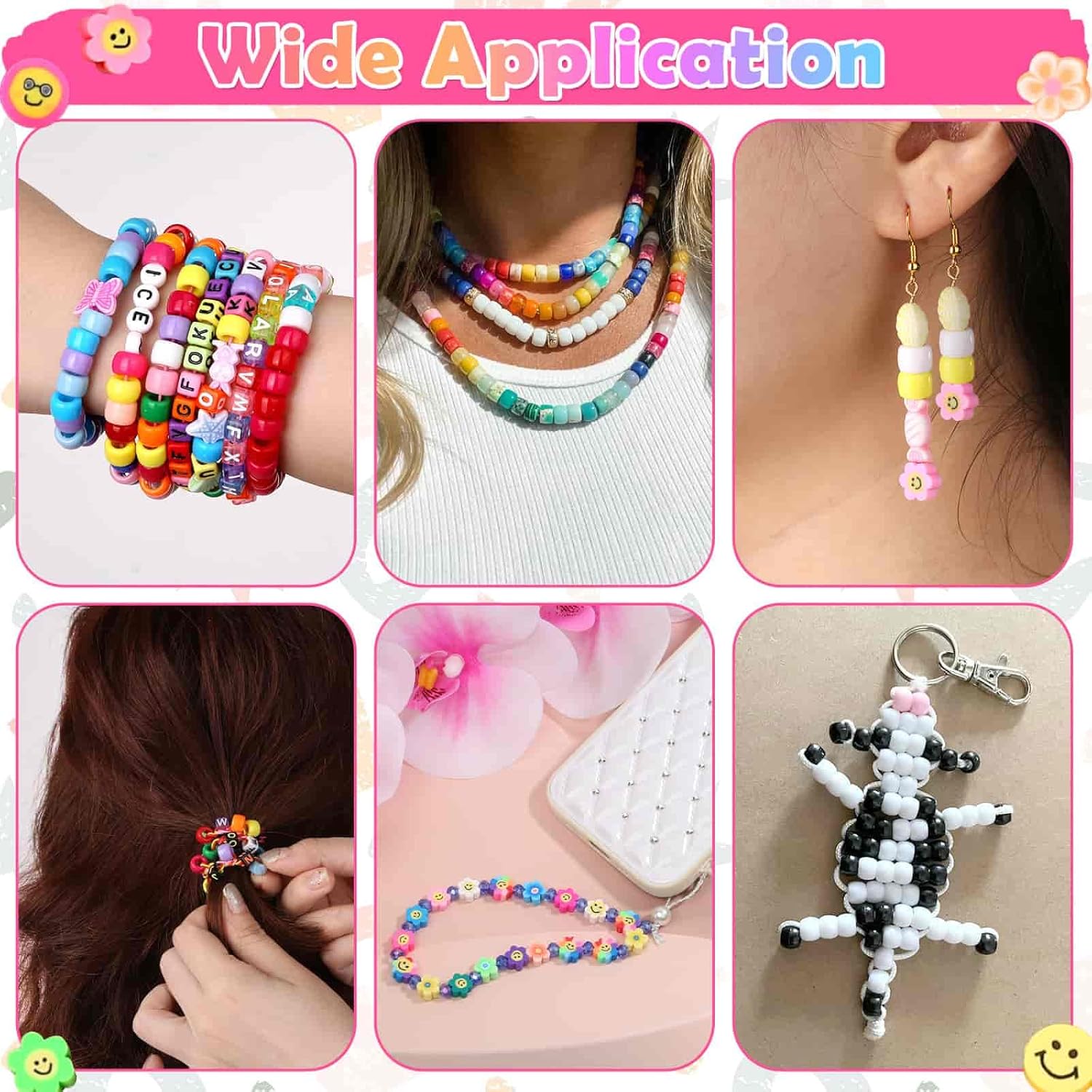 Bead Bracelet Making Kit, Cridoz Bead Kits for Bracelets Making with Pony Beads, Polymer Fruit Clay Beads, Smile Face Charm Beads, Letter Beads for Friendship Bracelets and Jewelry Making
