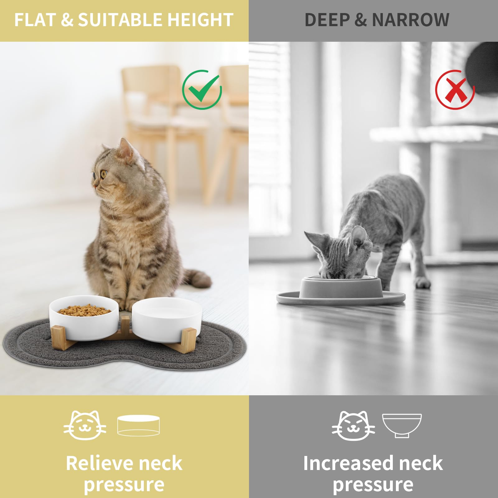 Ciotole per Gatti, Ciotola Ceramica Gatto con Staffa 400ML, Distributore per cibo con 2 Ciotole, Adatto a Gatti di Tutte le Dimensioni e Cuccioli (Bianco)