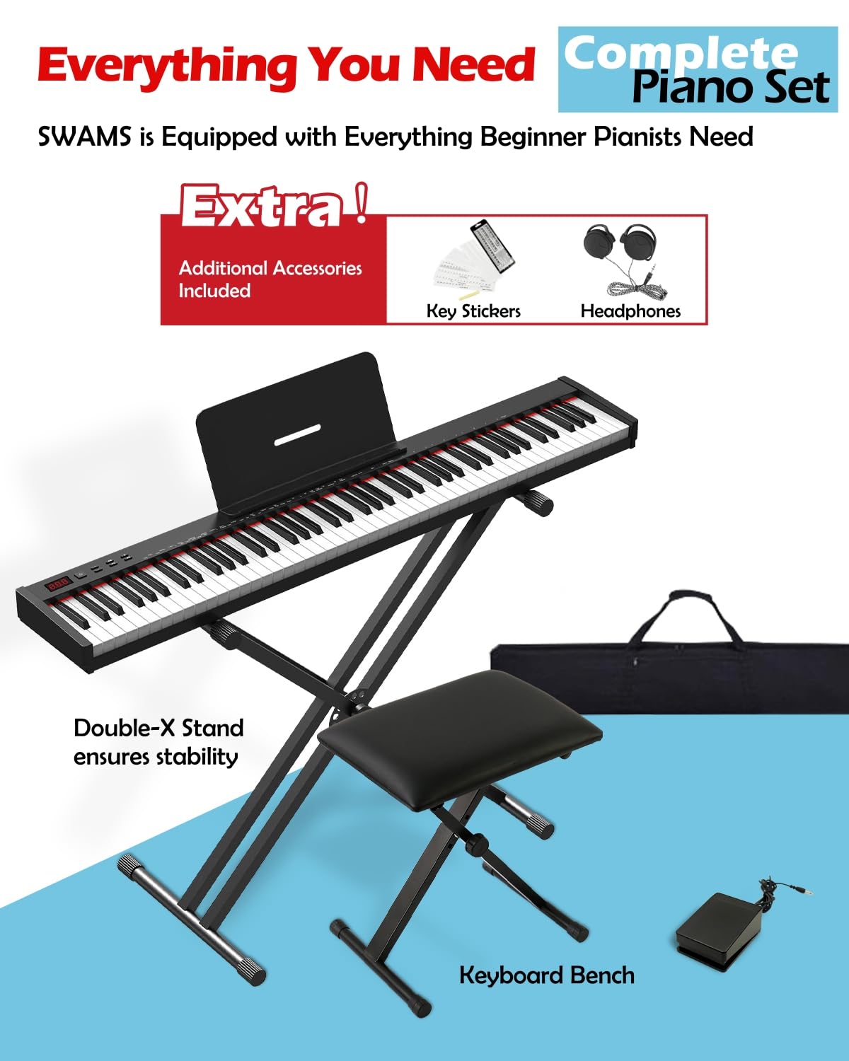 Amazon.com: NikoMaku Piano Keyboard 88 Keys with Bench and Stand