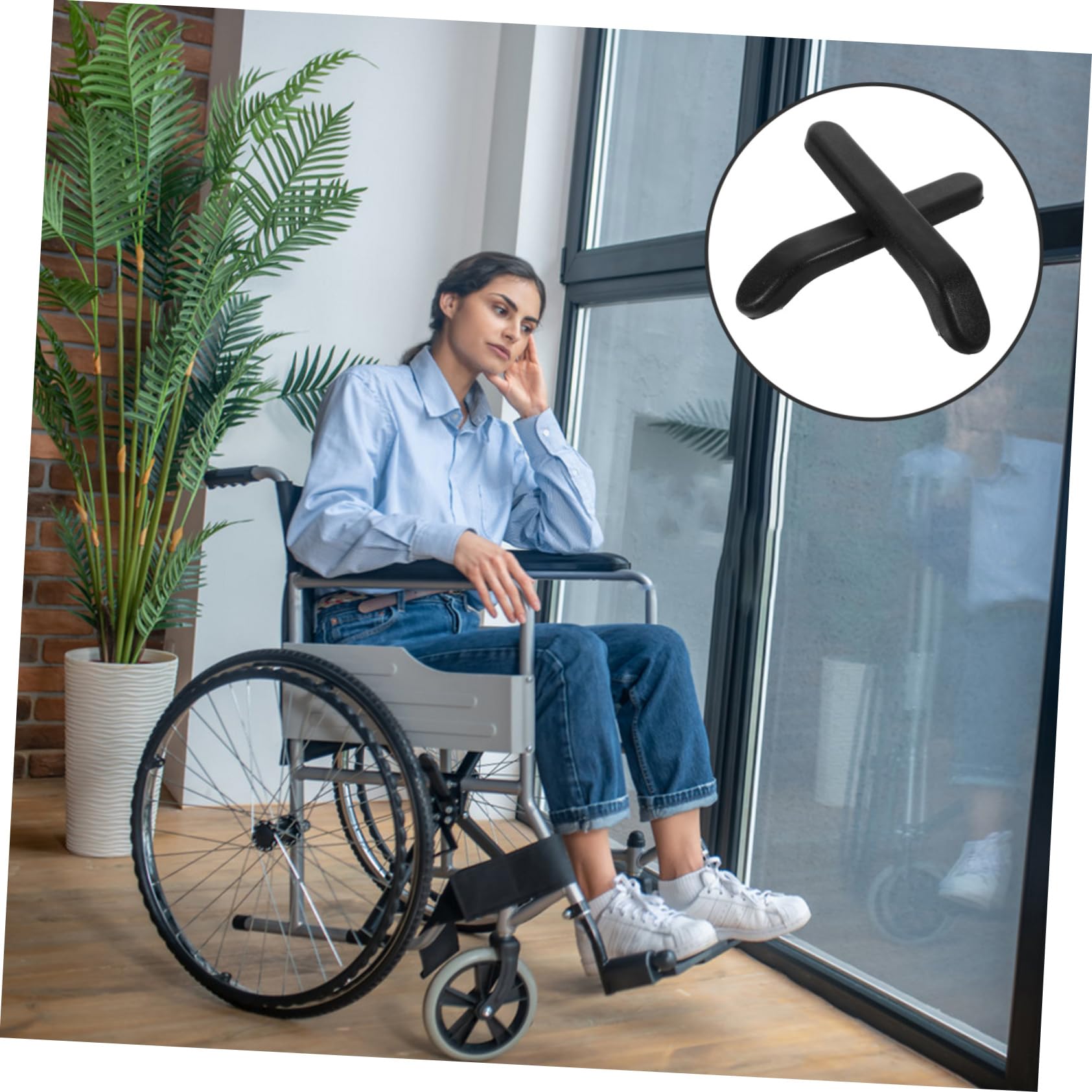 Cojines para Reposabrazos de Silla de Ruedas Negros de Pu Superficie Resistente y Comodidad Excepcional, Accesorios Agujeros de 8.5 o 14 Cm para Mayor Ajuste