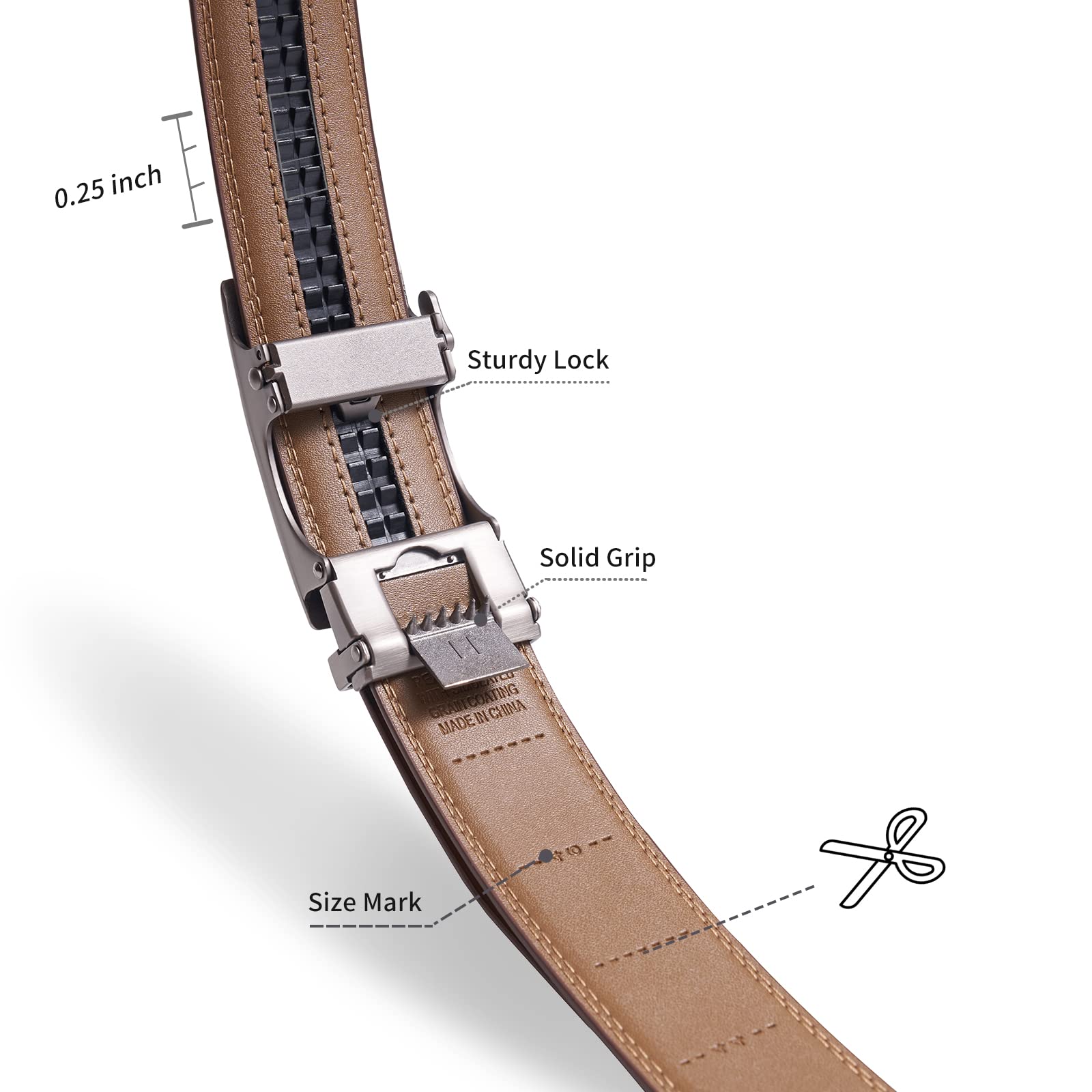 TANGCHAO Cintura Uomo, Cintura a Cricchetto da Uomo in Pelle con Fibbia Scorrevole Automatica 35mm, Trim Regolabile per Adattars