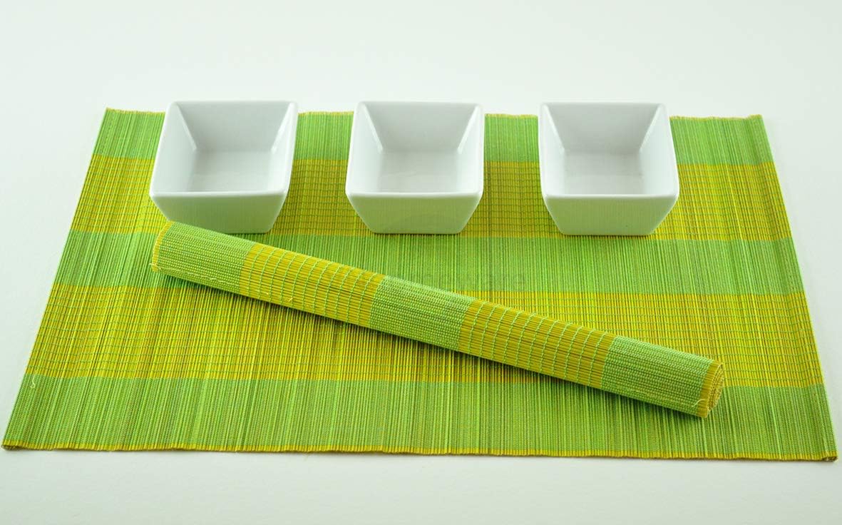 Bamboo Placemats, Pack Of 6 Handmade Wooden Table Mats, Eco Friendly Wood Mat, Dinnerware Tableware Place Mat, Green-Yellow Colours (P030C)