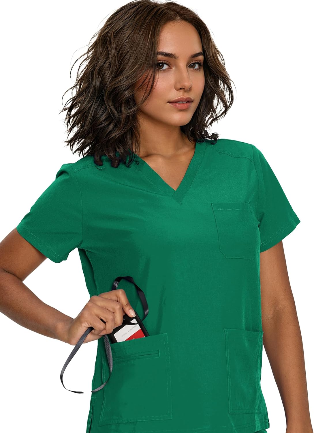 Scrubs for Women, V-Neck Scrubs Top & Cargo Pants with 12 Pockets, Yoga Waistband, 4 Way Stretch - Image 4