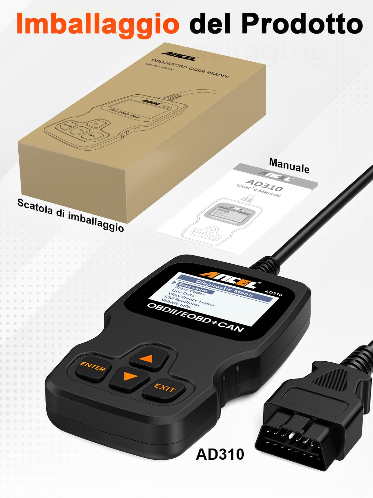 ANCEL AD310 OBD2 Auto Diagnostica, Scanner OBD2 Diagnosi Auto per Controlla Luce di Motore, I/M Pronto, Cancellazione Codici di Errore, Lettore OBD2 per BMW Peugeot Volkswagen e Varie OBD II Protocol