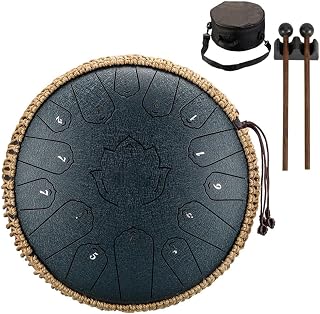 Konrisa Steel Tongue Drum Percussion Instruments, 13 Inch 15 Notes C Major Steel Drum Musical for Meditation Yoga Zen, Hand Pan Drums Instruments C Major with Drum Mallets and Carry Bag (Navy)
