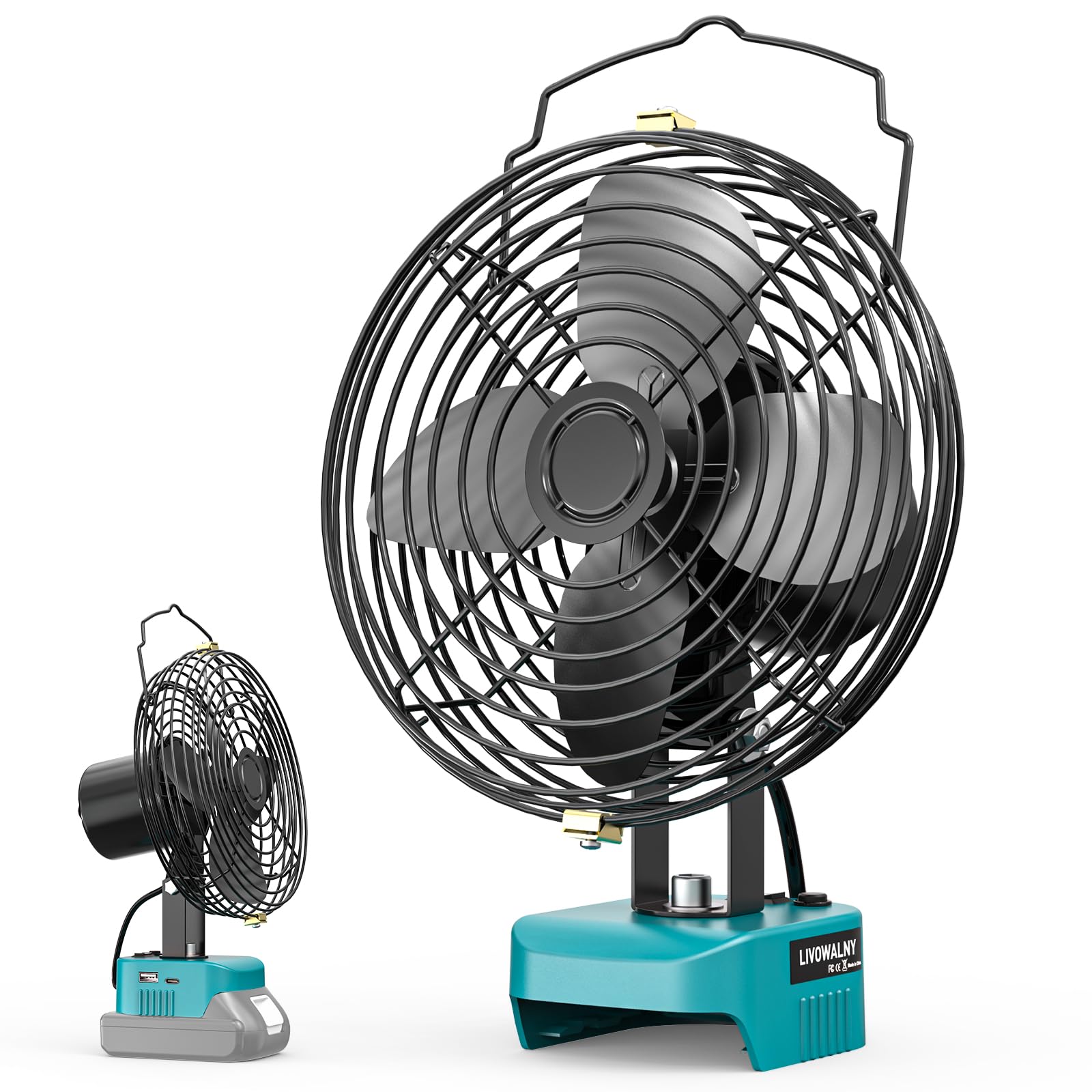 KATSU FIT-BAT 18V/21V Draadloze Camping Jobsite Fan 12 Inch 3 Snelheden 3 Timer Controle Li-ion Batterij Aangedreven Draagbare Desktop Ventilator voor Werkplaats Binnen Buiten, Geen Batterij en