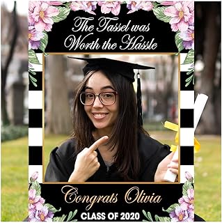 Graduation Decorations, 2020 Graduation Photo Booth Props, Floral Graduation Decor, Class of 2020 Grad Photo Booth Backdrop, The Tassel was Worth the Hassle Custom Photo Frame Size 36x24, 48x36