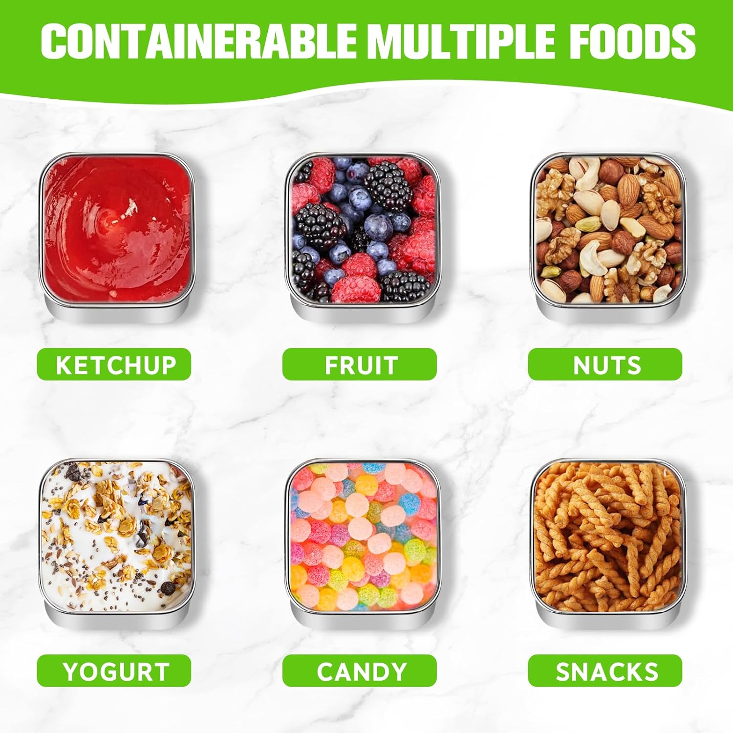 Stainless Steel Snack Containers, Set of 4 Easy Open Leak Proof Small Food Containers with Silicone Lids, Reusable Metal Lunch Container for Lunch Boxes, Picnics and Travel - Image 4