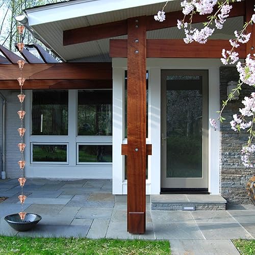 Miniatura 7 de LEPTALINA Cadenas de lluvia de hierro de campana de 8.5 pies para canalón y barril de lluvia, decoración de jardín chapada resistente al óxido