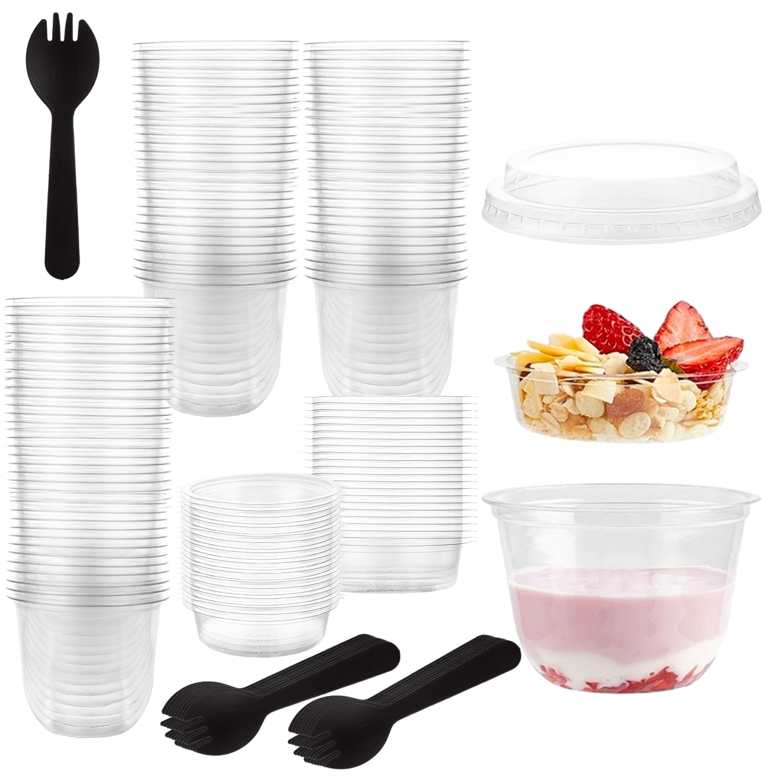 LOPYXBR 100 PCS 9 Oz Plastic Parfait Cups with Lids & Inserts Disposable Parfait Cups with Lids 9 Oz Plastic Dessert Cup with Spoons for Yogurt Cereal