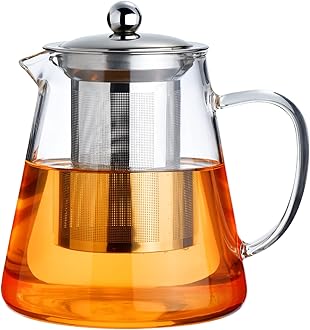 PARACITY Glass Teapot Stovetop with, Borosilicate Clear Tea Kettle with Removable 18/8 Stainless Steel Infuser, Teapot Blooming and Loose Leaf Tea Maker Tea Brewer for Camping, Travel (550ml)