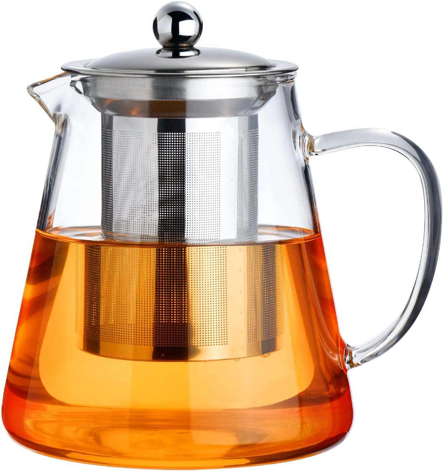 PARACITY Glass Teapot Stovetop 550ml/18.6 OZ, with Borosilicate Clear Tea Pot, with Removable 18/8 Stainless Tea Infuser, Teapot Blooming and Loose Leaf Tea Maker Tea Brewer for Camping, Travel