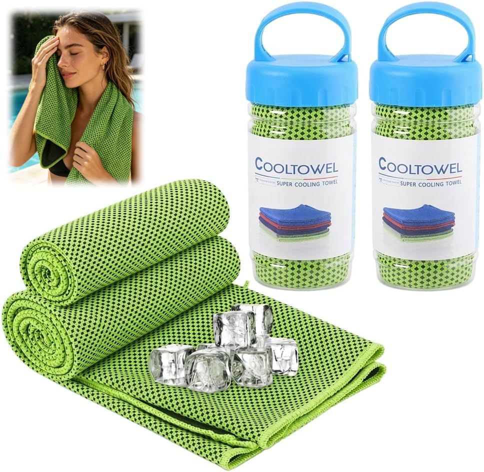 2PCS Cooling Towel, Instant Ice Towel for Neck and Face, Microfibre Cold Towels for Hot Weather, Breathable Sweat Towel for Gym, Sports, Yoga, Golf and Camping (Green)