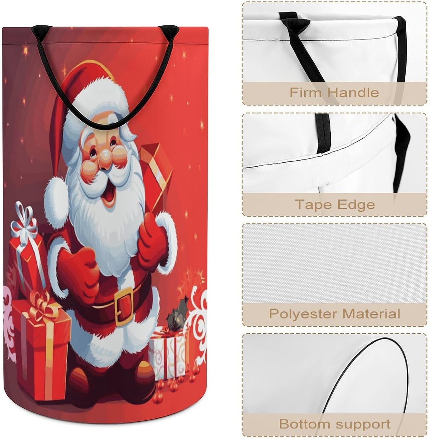 Santa Claus Xmas GiftsLaundry Hamper Storage Basket | Large Dirty Clothes Bag for Easy Carry Handles,Large Clothes Basket with Handles,Organizer for Bathroom Bedroom